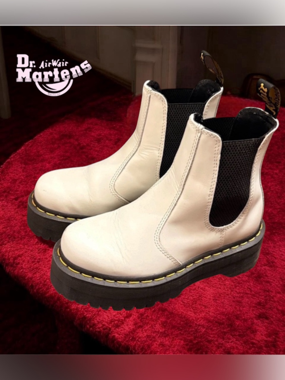 🩵Dr. Martens White Leather Chelsea Platform Booties